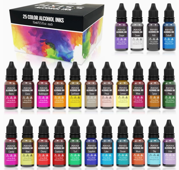 Pixiss Alcohol Ink Set of 25 - Highly Saturated
