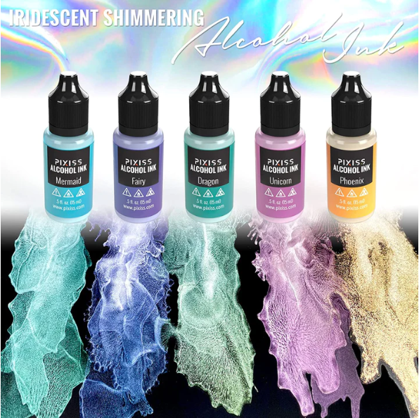 PIXISS ALCOHOL INK SET OF 5 - MYTHICAL IRIDESCENT SHIMMERING HUES