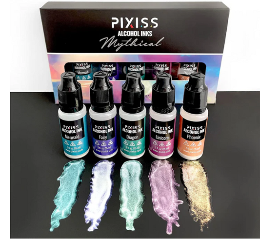 PIXISS ALCOHOL INK SET OF 5 - MYTHICAL IRIDESCENT SHIMMERING HUES