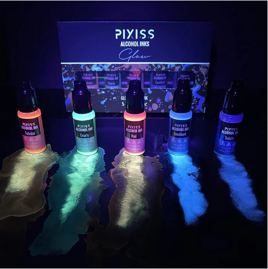 PIXISS ALCOHOL INK SET OF 5 - GLOW IN THE DARK